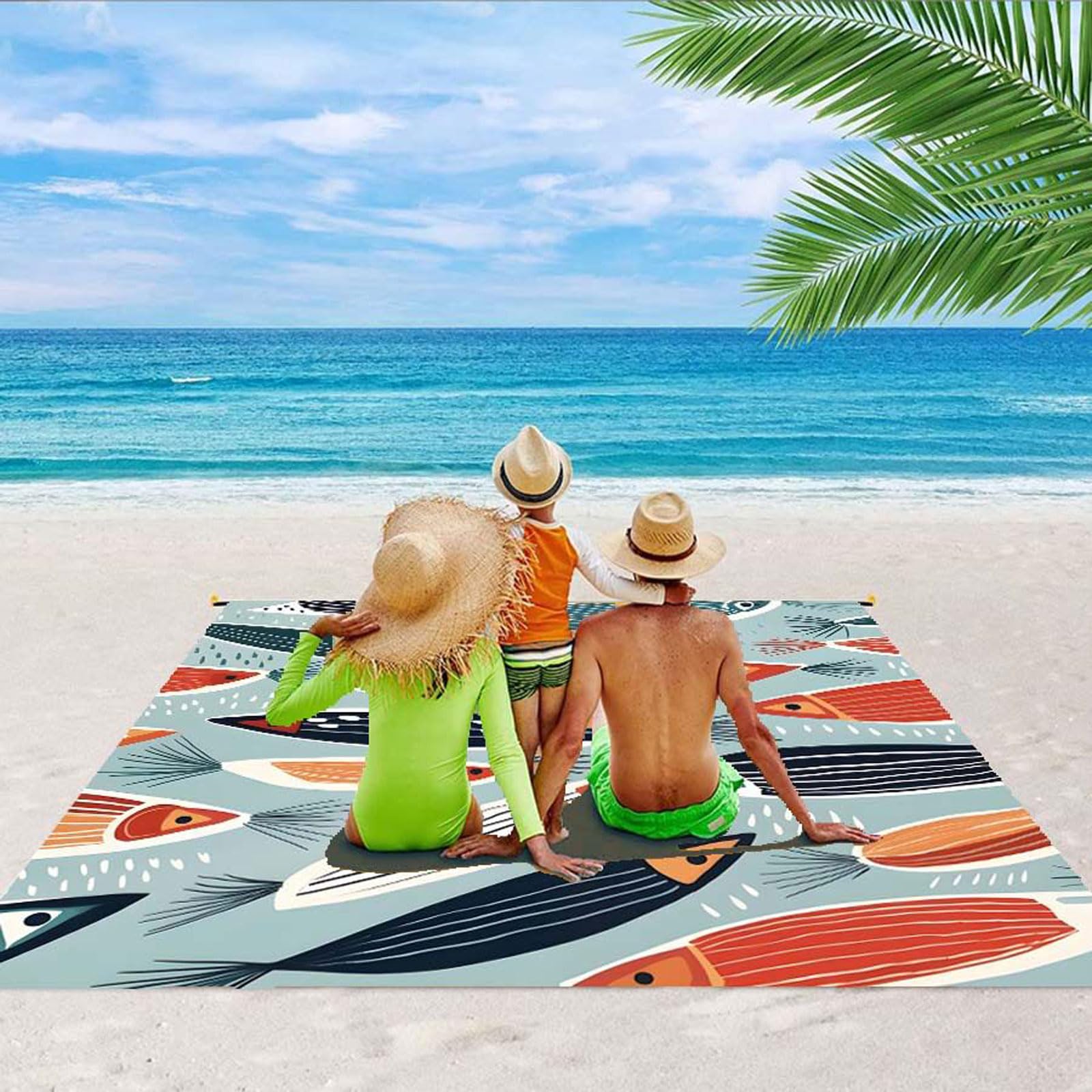 Couverture de Plage Grande 200 * 210cm Tapis de Plage et pic Nique Imperméable résistante au Sable Ultra légère et compacte Voyage Couverture pour Camping,Plage,Pique-Nique en Famille