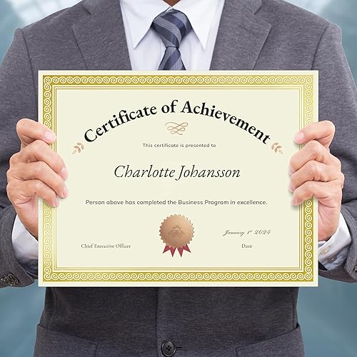 Miniatura 6 de SUNEE 100 hojas de papel de certificado  Borde de lámina dorada en blanco, 8.5 x 11 pulgadas para diploma, certificados, premios de participación,