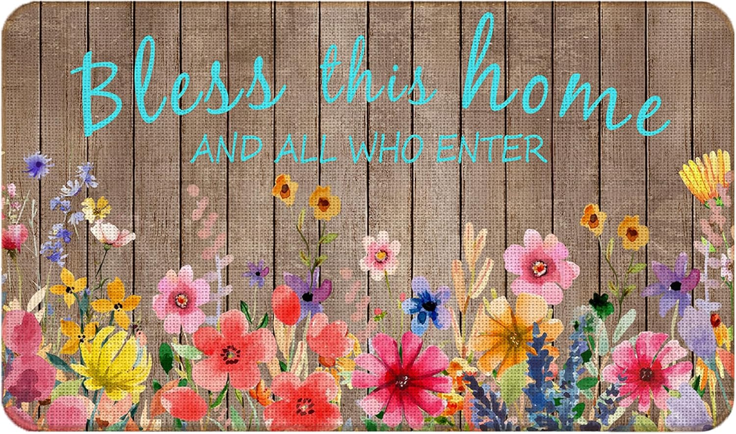 Floral Christian Door Mat, Bless This Home and All Who Enter Doormat for Front Door Indoor Outdoor Entrance Porch, Floral Religious Welcome Mat Outside, Christian Bath Mats, 17x30 Inches