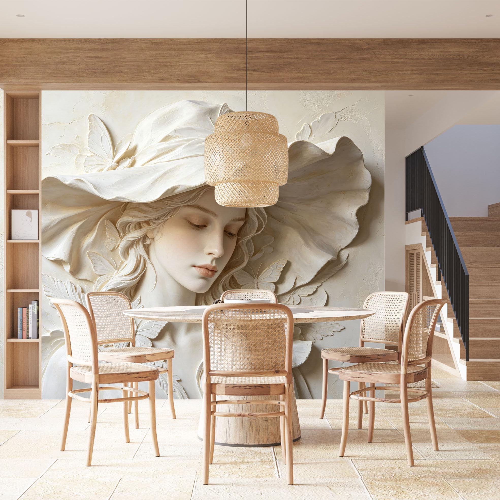 Papel Pintado Fotográfico En Relieve 3D De Una Dama Con Sombrero Y Mariposa 250 × 175 Cm Elegante Escultura De Mujer Mural De Pared No Tejido Papel Pintado De Arte Clásico Personalizado Para Dorm