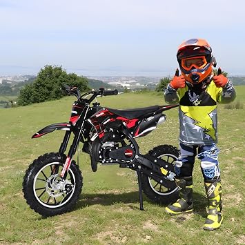 49CC 2-Stroke Mini Motorcycle For Kids, Gas Powered Off-Road Bike With 10-Inch Tires, 25 Mph Top Speed, 330LBS Load Capacity, Easy Pull Start & Disc Brakes Red