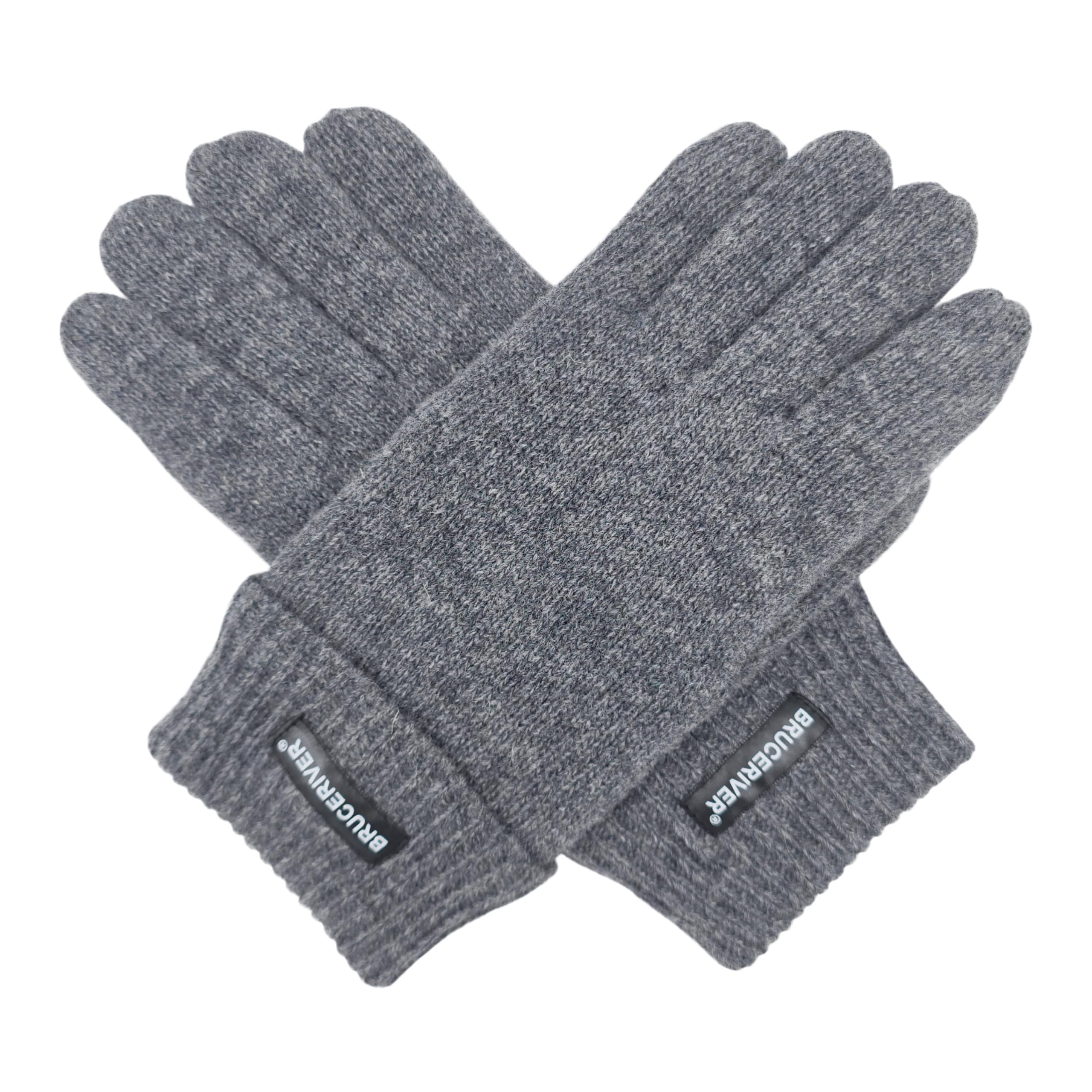 BRUCERIVER Men's Pure Wool Knitted Gloves