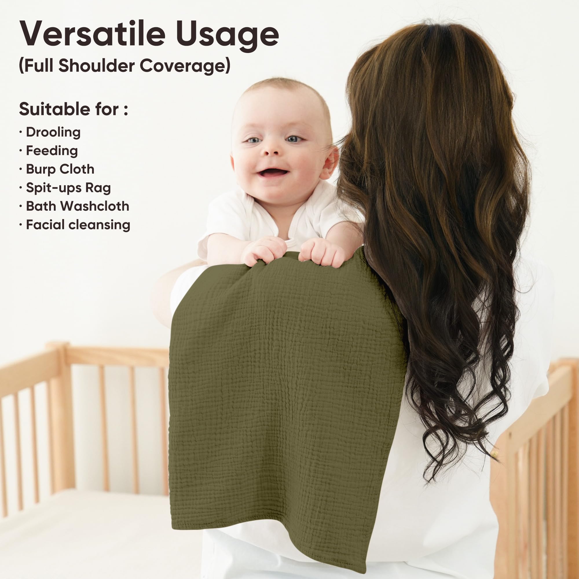 bearmoss Muslin Squares Cloths 100% Cotton Baby Burp Cloth 60x60CM Large Ultra-Absorbent Soft Baby Face Washcloths for Newborn Baby Boy and Girl 4Pack (Forest) - Image 2