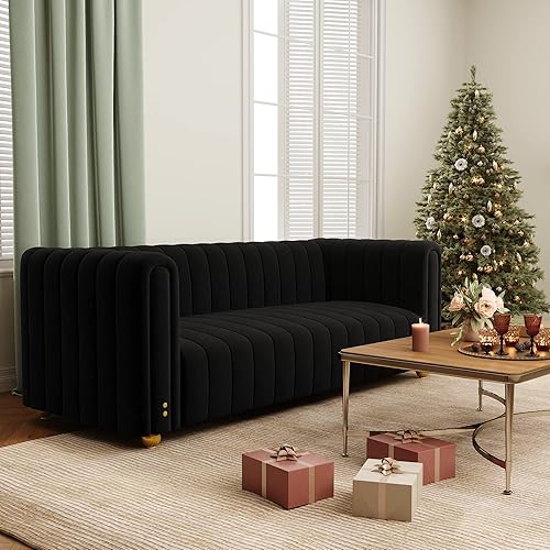 Miniatura 9 de 81 in Luxury Mid Century Black Couch 3 Person for Living Room Sofas 750 pounds load-bearing capacity for Office Bedroom Furniture(01-Black-51)