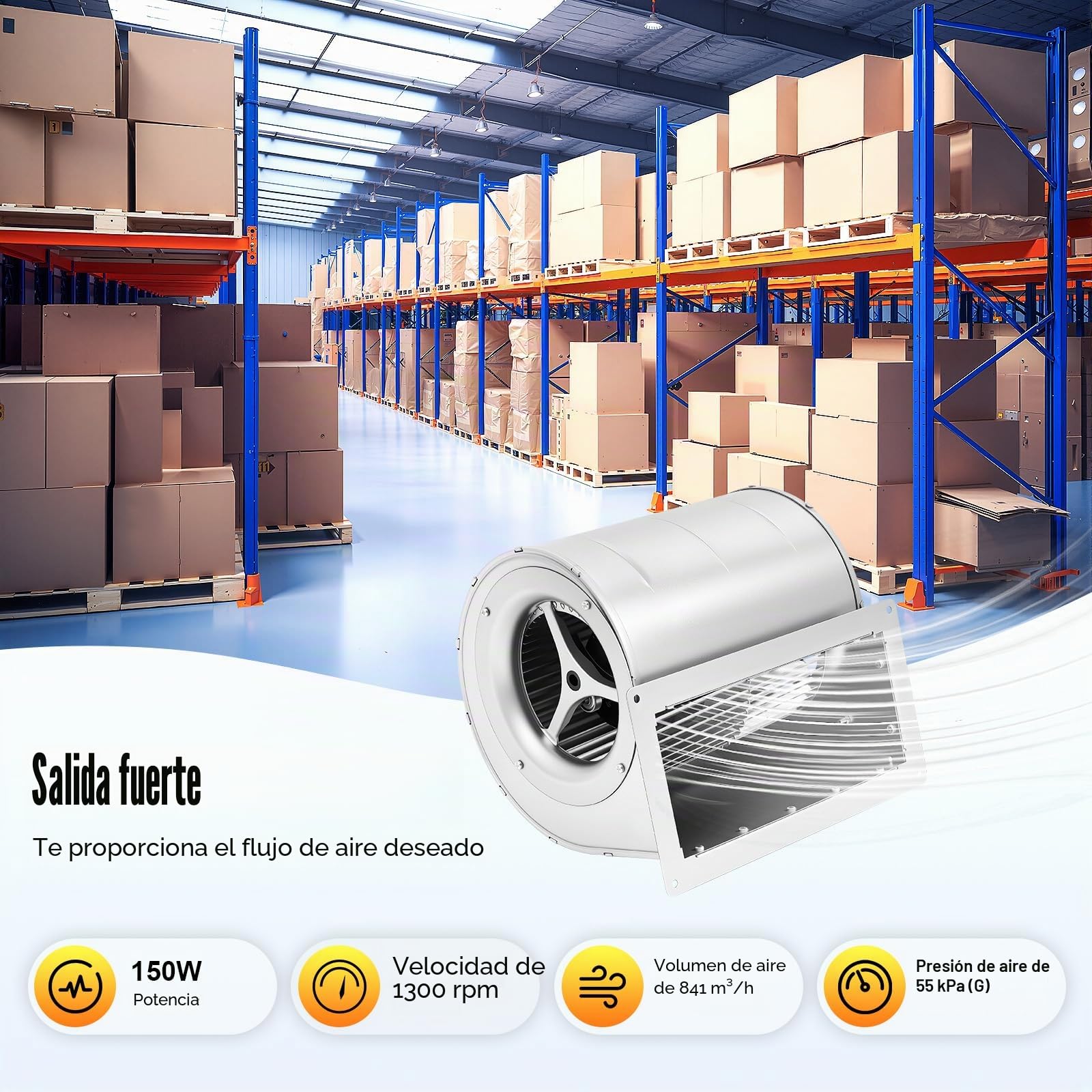Ventilador centrífugo de carga pesada 840m3/h ventilador industrial 150 W para ventilación de fábrica 1300 rpm con rodamientos y carcasa galvanizada para ventilación y refrigeración