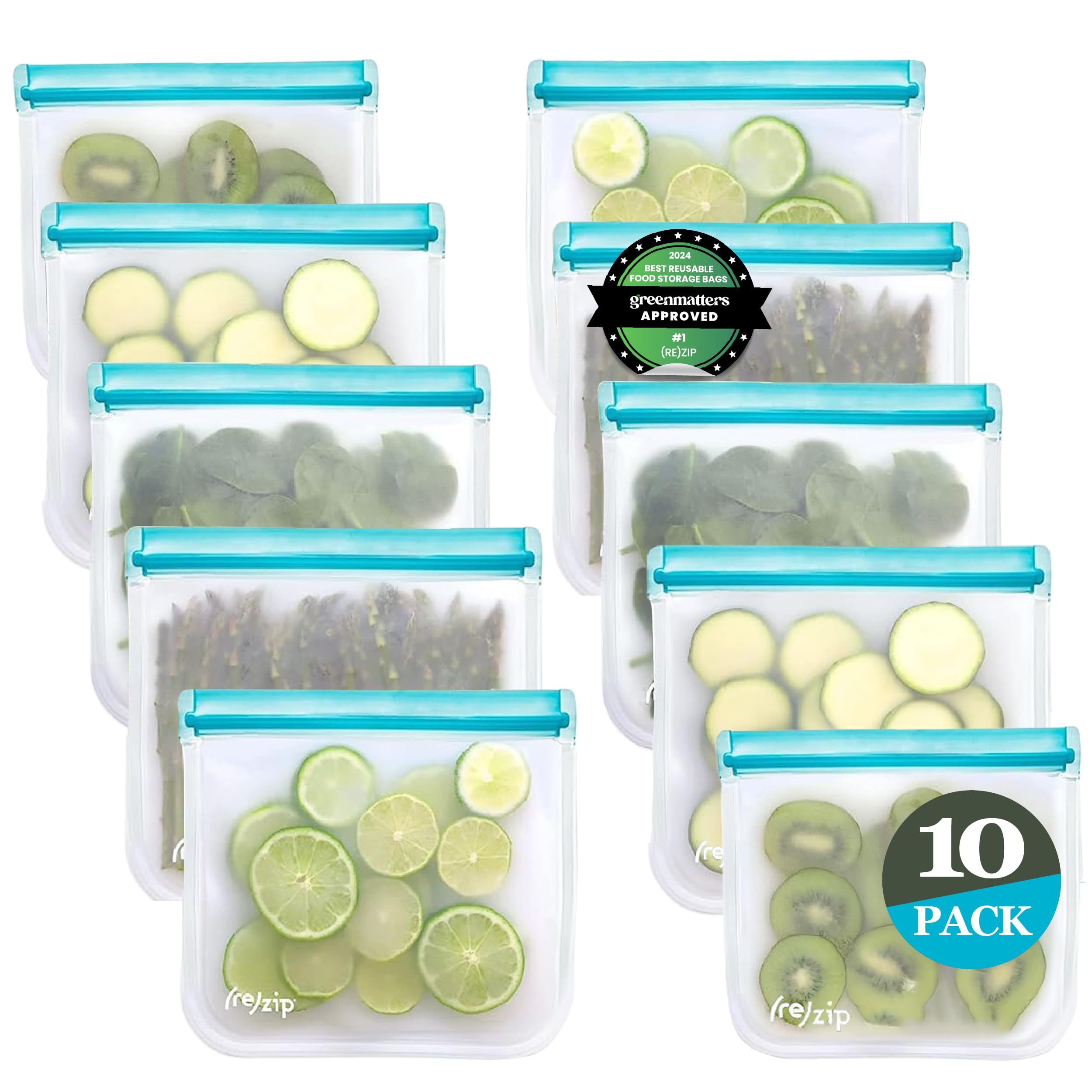(re) zip 10-Pack Reusable Sandwich Lunch Bags | BPA-Free, Food Grade, Leakproof, Freezer Safe, Dishwasher Safe, Travel Friendly | 3.5 Cup / 28-Ounce |