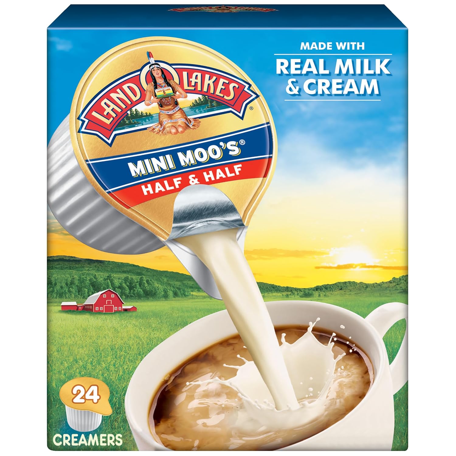 Land O Lakes Mini Moo’s Half & Half Creamer Singles, Shelf-Stable, 24 Count (Pack of 6)