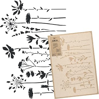 NAKLEO Flowers large painting stencils 43 x 64 cm leaf flowers meadow flower pattern reusable plastic wall stencil DIY crafts wooden furniture floor stof