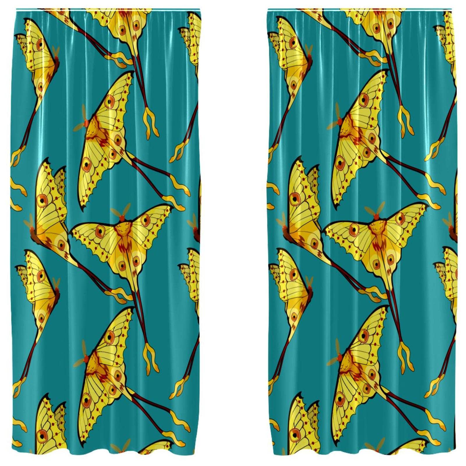 Cortinas de panel con mariposas amarillas y azules juego de 2 paneles con bolsillo para barra