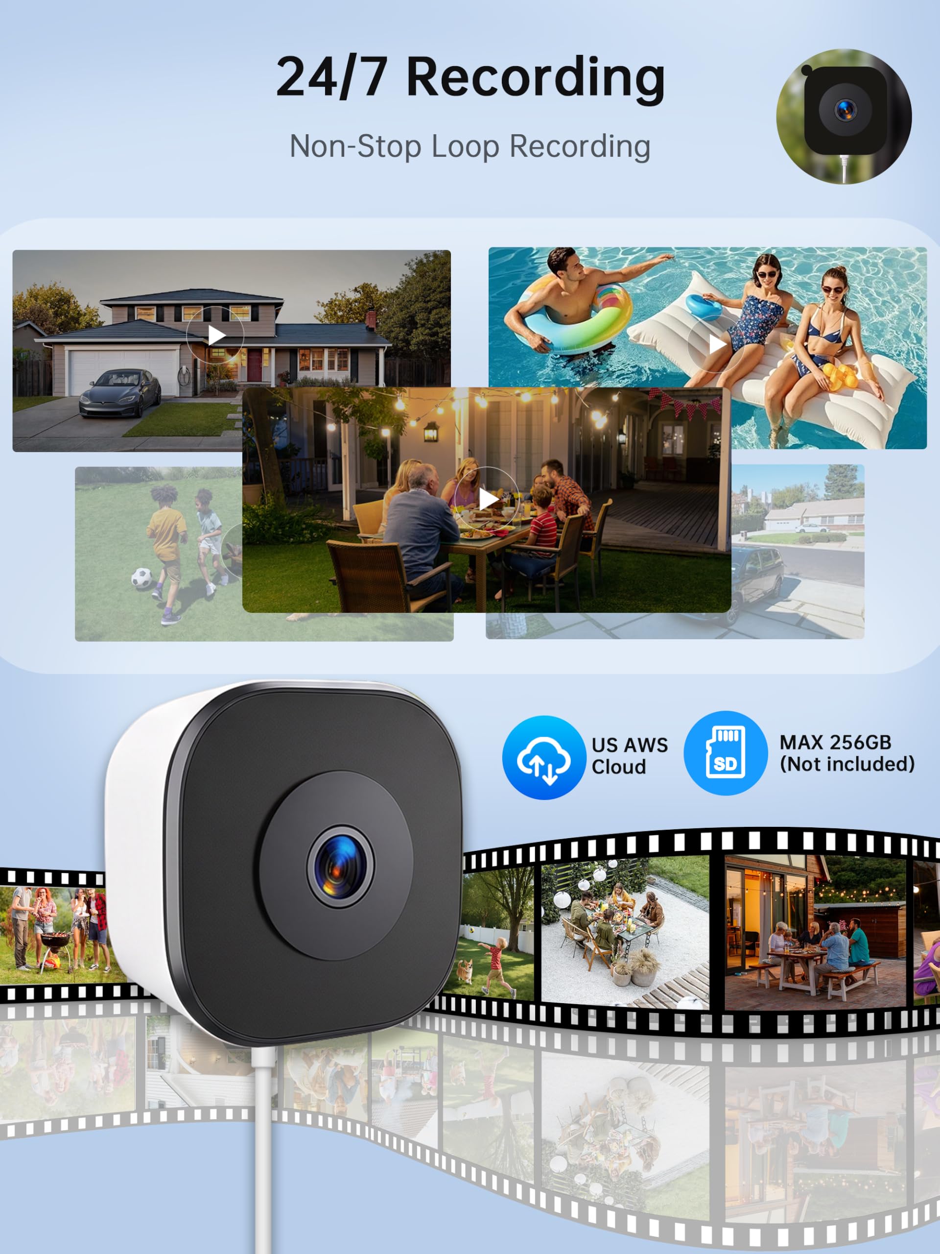 Colorvue - Telecamera di sicurezza per finestre, 3 MP, 2 K, 2,4 GHz e 5 GHz, WiFi per interni, visione notturna a colori