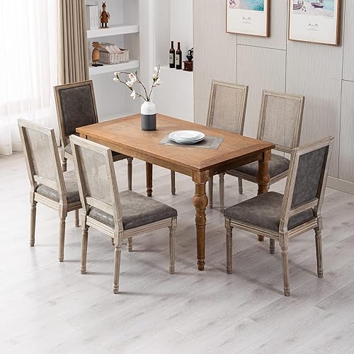 Miniatura 5 de Juego de 2 sillas de comedor de cuero estilo rústico francés para cocina y comedor con respaldo redondo de poliuretano, sillas de cocina tapizadas