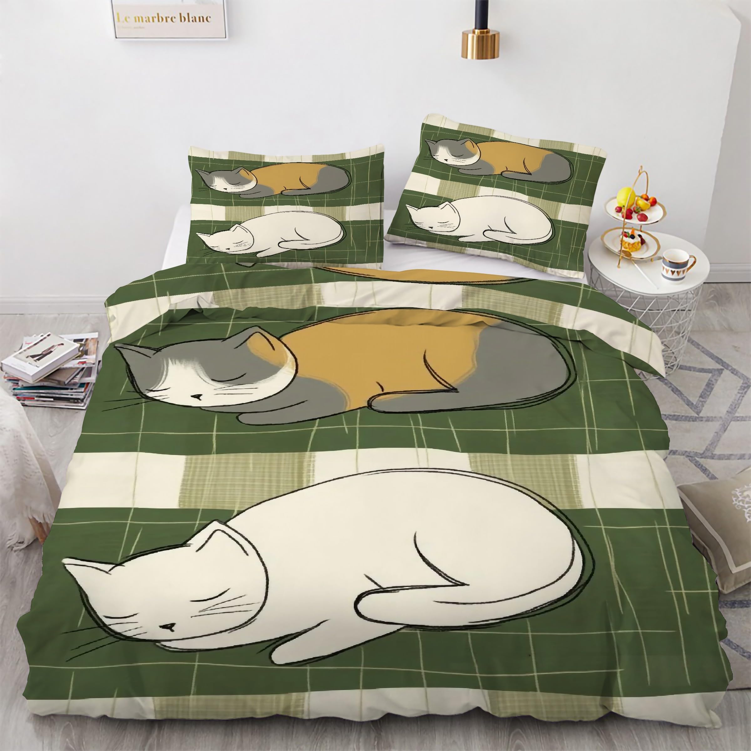 Housse de couette 200x200 chat en microfibre lit 3 pièces