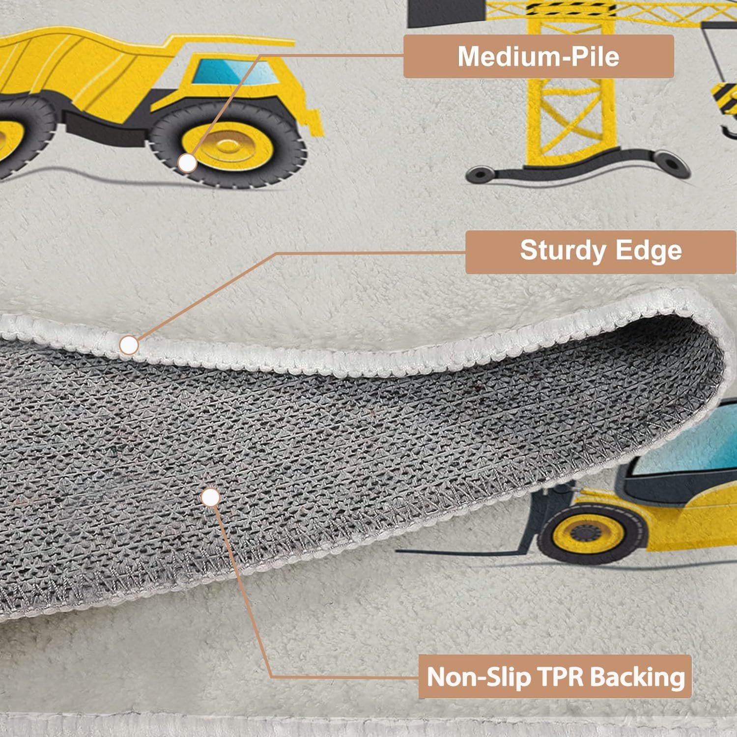 Tappeto Salotto 80 x 150cm Veicolo da costruzione dei cartoni animati Tappeti Camera da Letto, Rug Cucina Antiscivolo Lavabile per Tavolino da Salotto, Bagno, Tappeto Bambini Cameretta