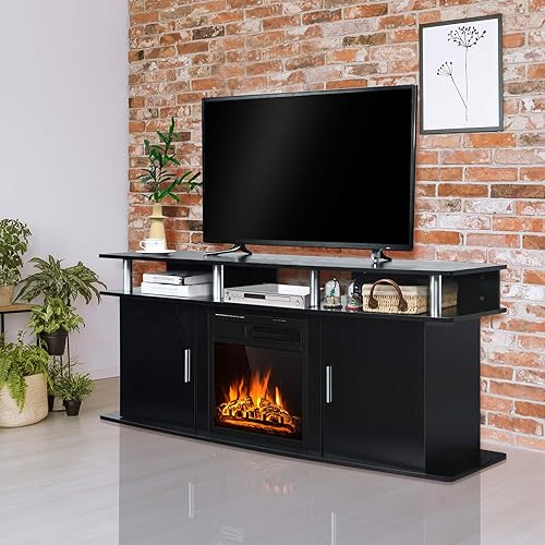 Miniatura 9 de Tangkula Soporte de TV para chimenea, mesa de consola multimedia para sala de estar con chimenea eléctrica de 1500 W para televisores de hasta 70