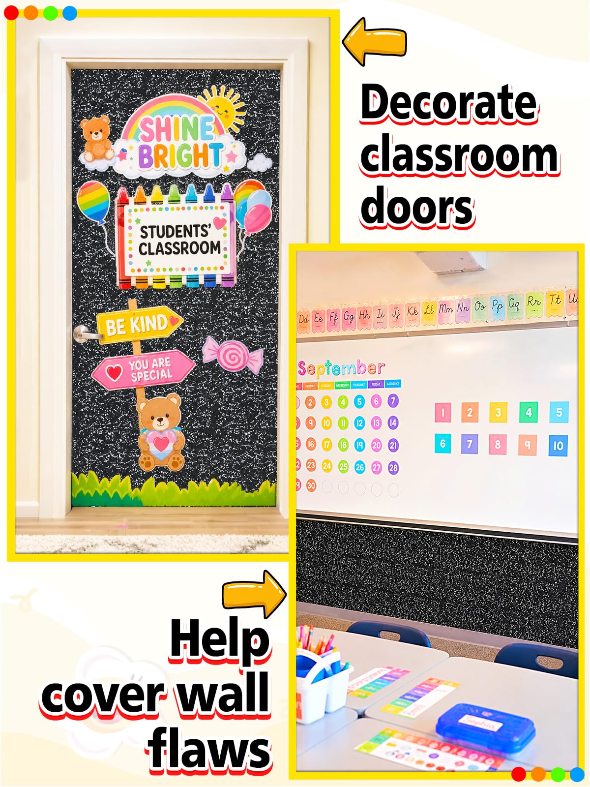 1,2 x 3,6 m Komposition Notizbuch Pinnwand Stoff – reißfester Polyester-Hintergrund für Klassenzimmer, Dekoration, Lehrer, Schulanfang, Bastelbedarf