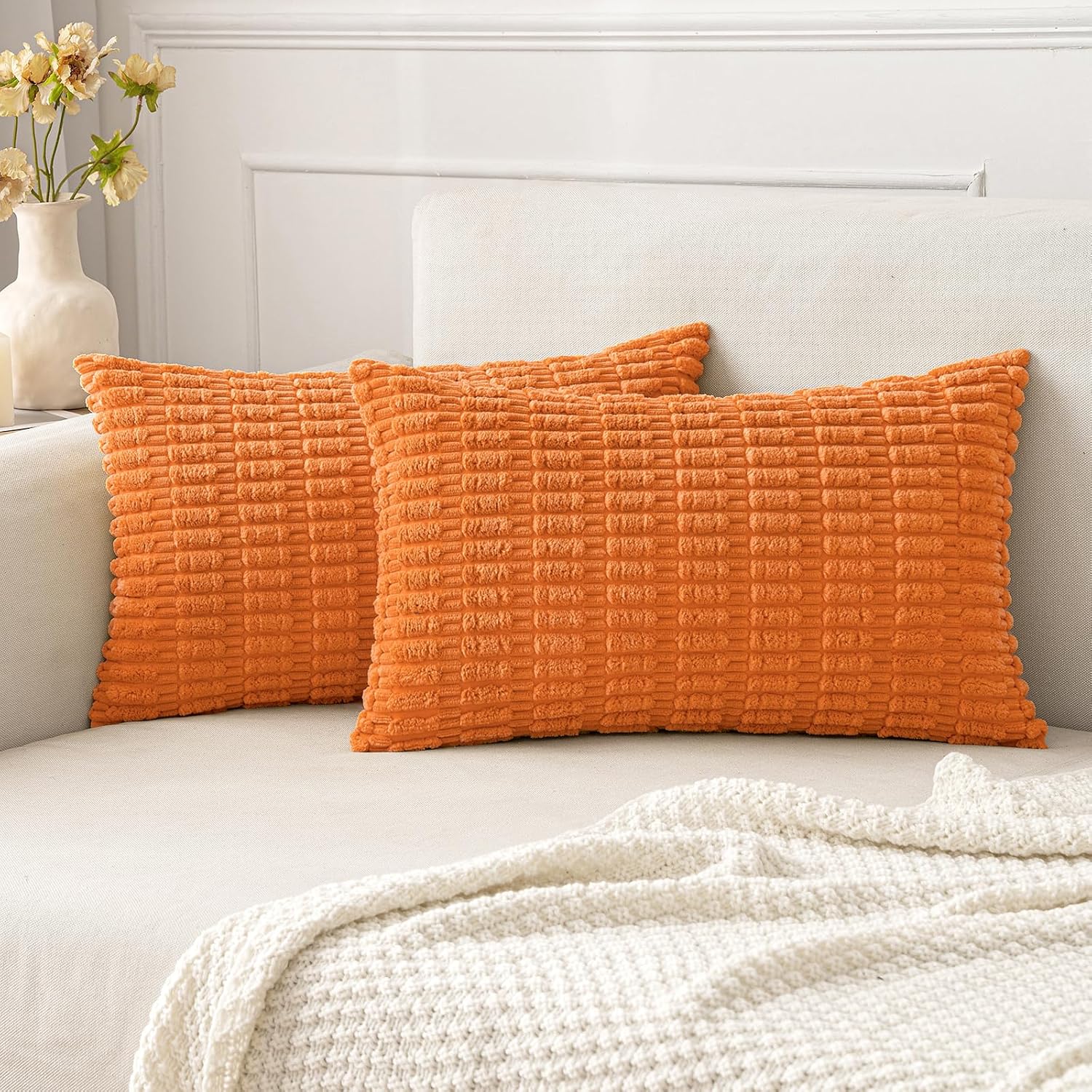 MIULEE Pack of 2 Decorative Fall Orange Throw Pillow Covers