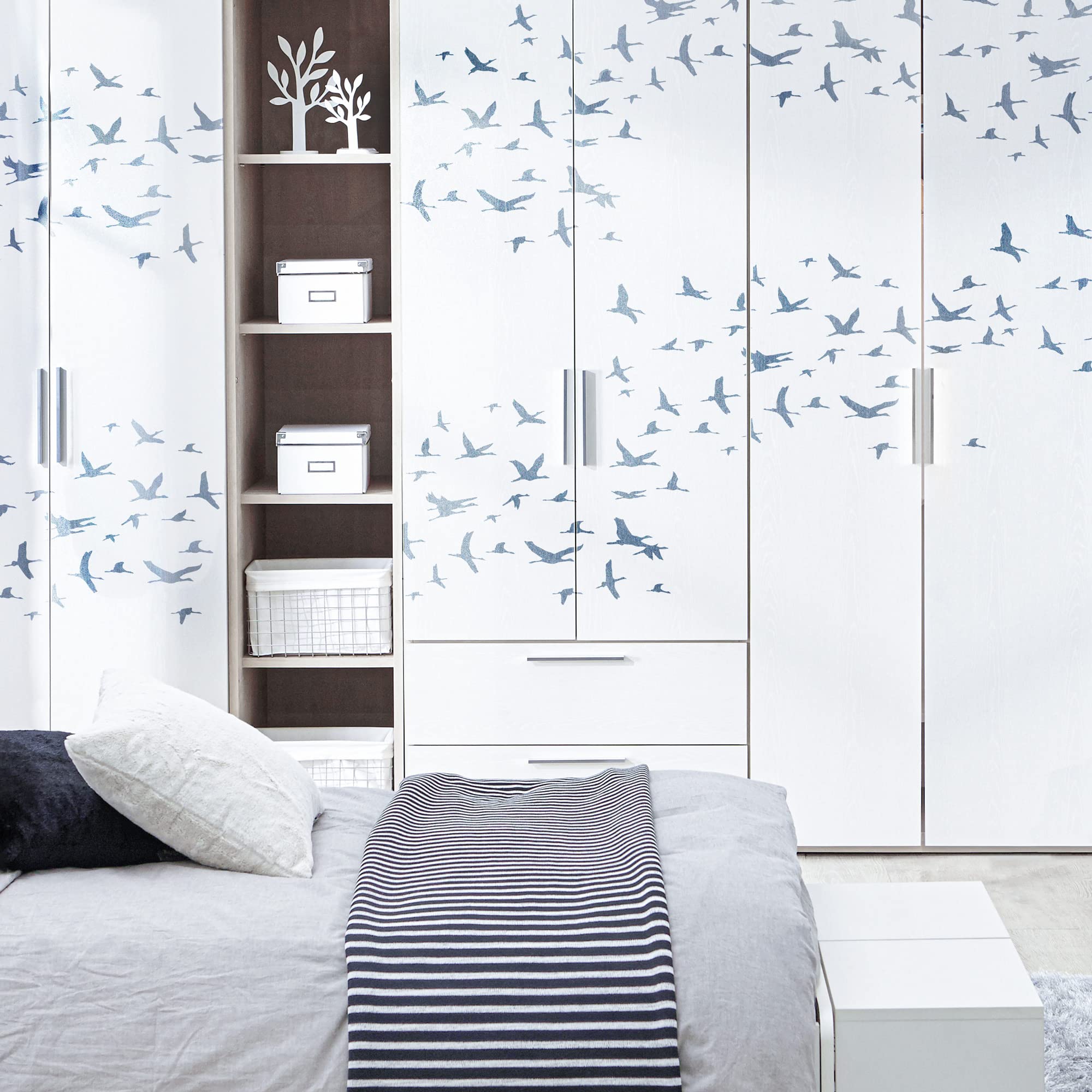 NAKLEO Large Wall Painting Stencil 59x95 cm, Flock of Cranes Silhouette Pattern, Reusable Plastic Template - Image 3