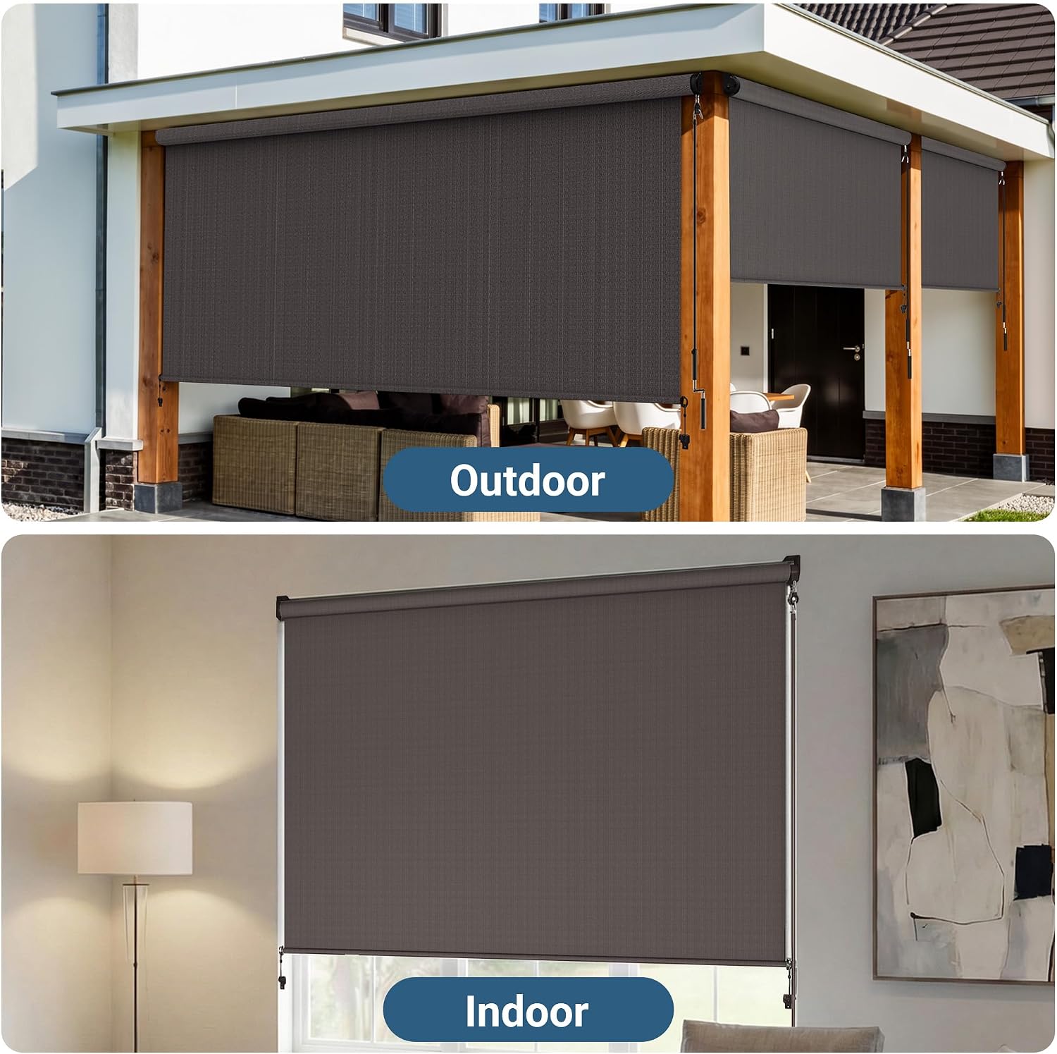 Wisteria Lane Integrated Outdoor Roller Shade 10' W x 8' H, Assembly Free Outdoor Patio Blinds with 420GSM Upgraded Fabric for 95% UV Blockout, Cordless Patio Sun Shade Cloth for Outdoor Indoor