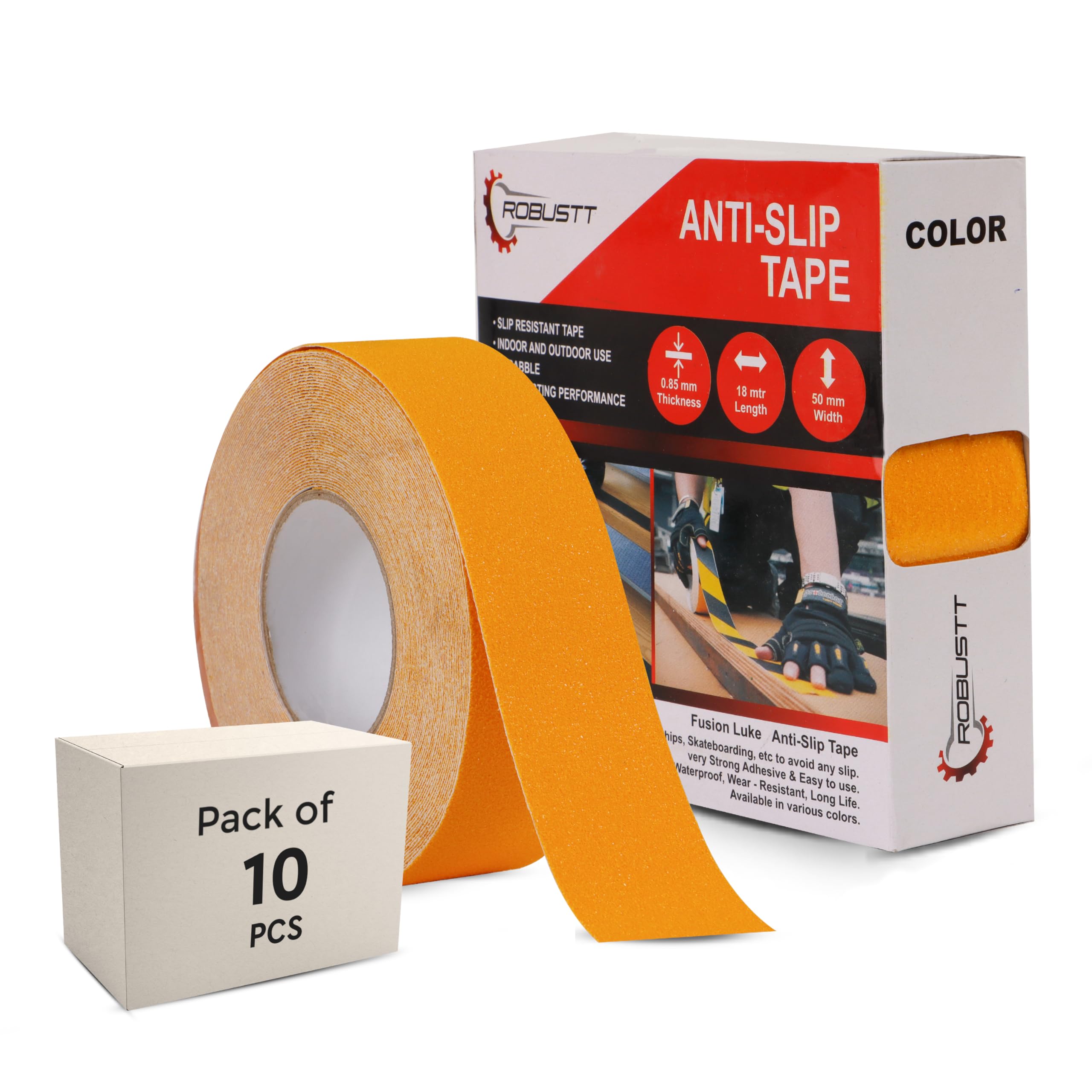 Robustt Anti Skid/AntiSlip 18 Meter 50MM (Yellow) - Pack of 10 Fall Resistant with PET Material and Solvent Acrylic Adhesive Tape for Slippery Floors, Staircase, Ramps, Indoor, Outdoor Use (B0CXXHBVM2) Amazon Price History, Amazon Price Tracker