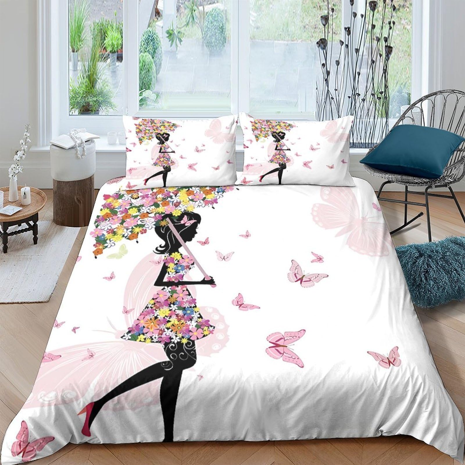 Ctjqhvkz Girls Style-5 3D Printed With Umbrella Fitted Sheet Microfiber Soft Pink Butterfly Bed Sheet For Bedroom Dorm Mattress Decor Single（135X200cm）
