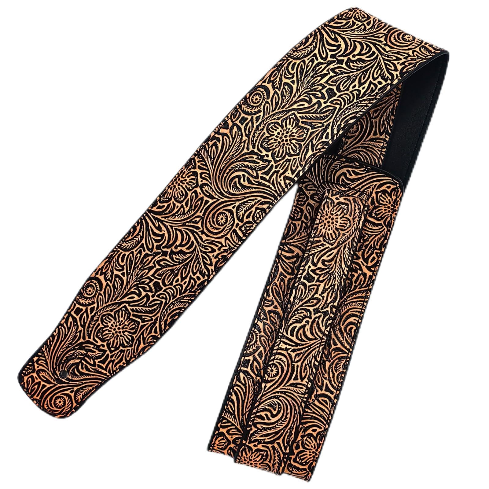 Musiin Premium Guitar Strap Classic Style Pattern Guitar Strap Set for Bass, Electric & Acoustic Guitar (Gold Leather)