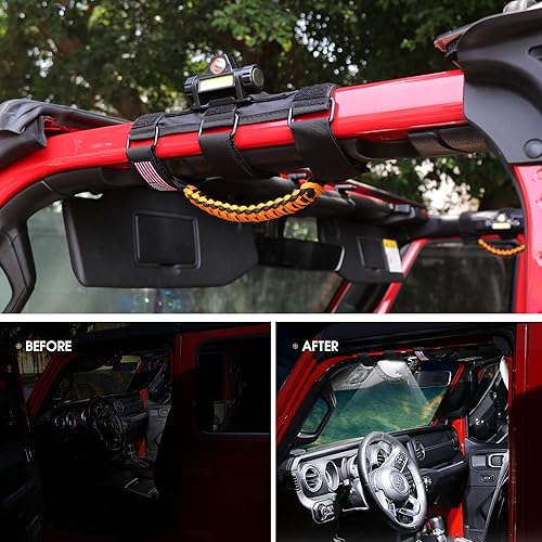 Miniatura 7 de Asas de agarre de barra de agarre con luz para Jeep Wrangler Accesorios TJ JK JL YJ Unlimited Rubicon Sahara 2 puertas 4 puertas Jeep Gladiator JT