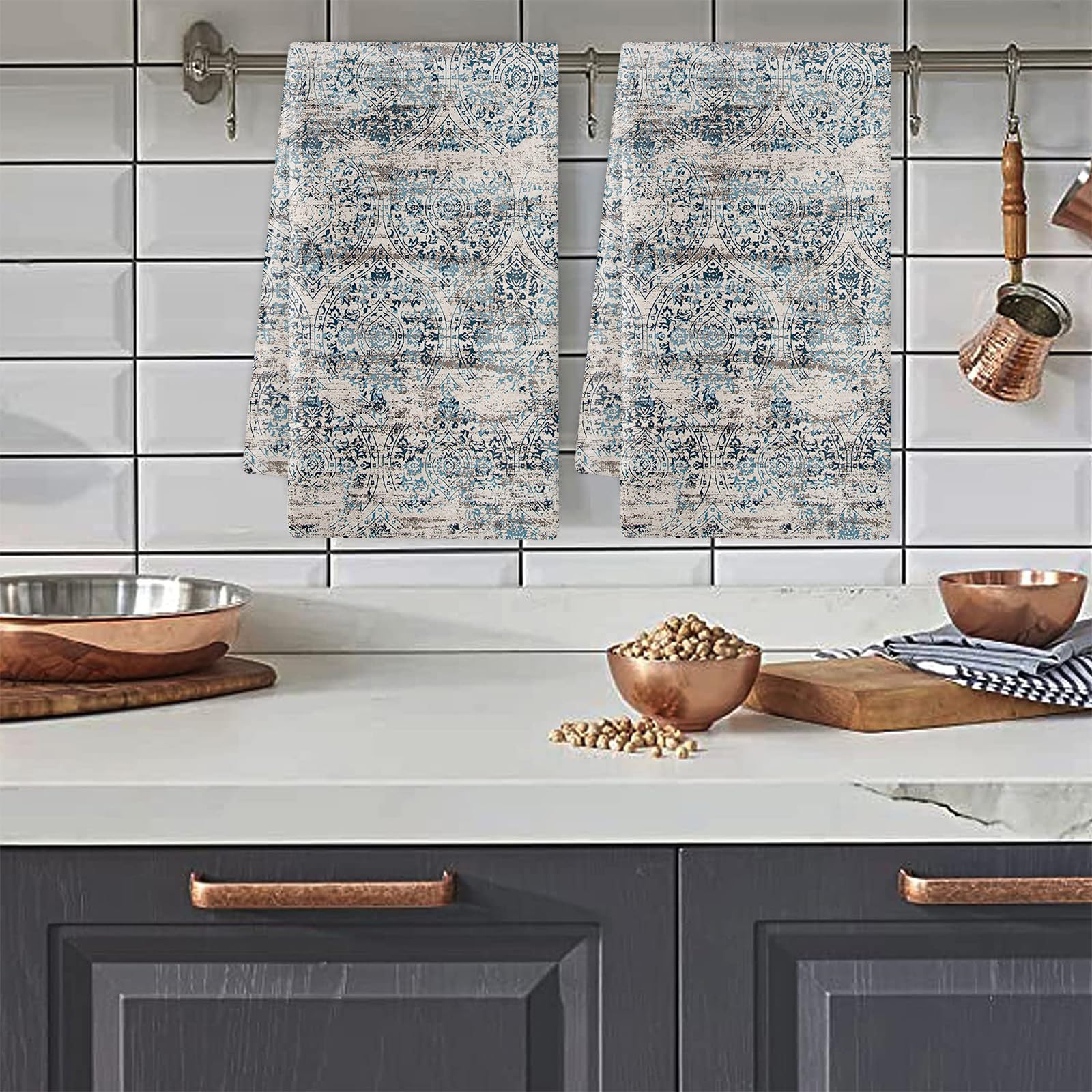 Paños de Cocina Verde Beige Retro Trapos Cocina Suaves Lavable Poliéster Secado Rápido Reutilizables para Baño Barra Restaurante Picnic etc Toallas de Limpieza 4 Piezas (40x60 cm)