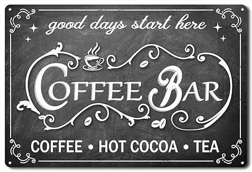 Letrero vintage para barra de café, accesorios de barra de té y cacao caliente, cartel de metal de 8 x 12 pulgadas