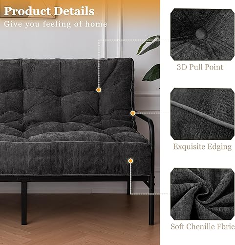 Miniatura 7 de YOSHOOT Colchón futón de 8 pulgadas, tamaño matrimonial, sofá cama de futones gruesos, colchón de tela de felpilla para adultos, relleno de espuma