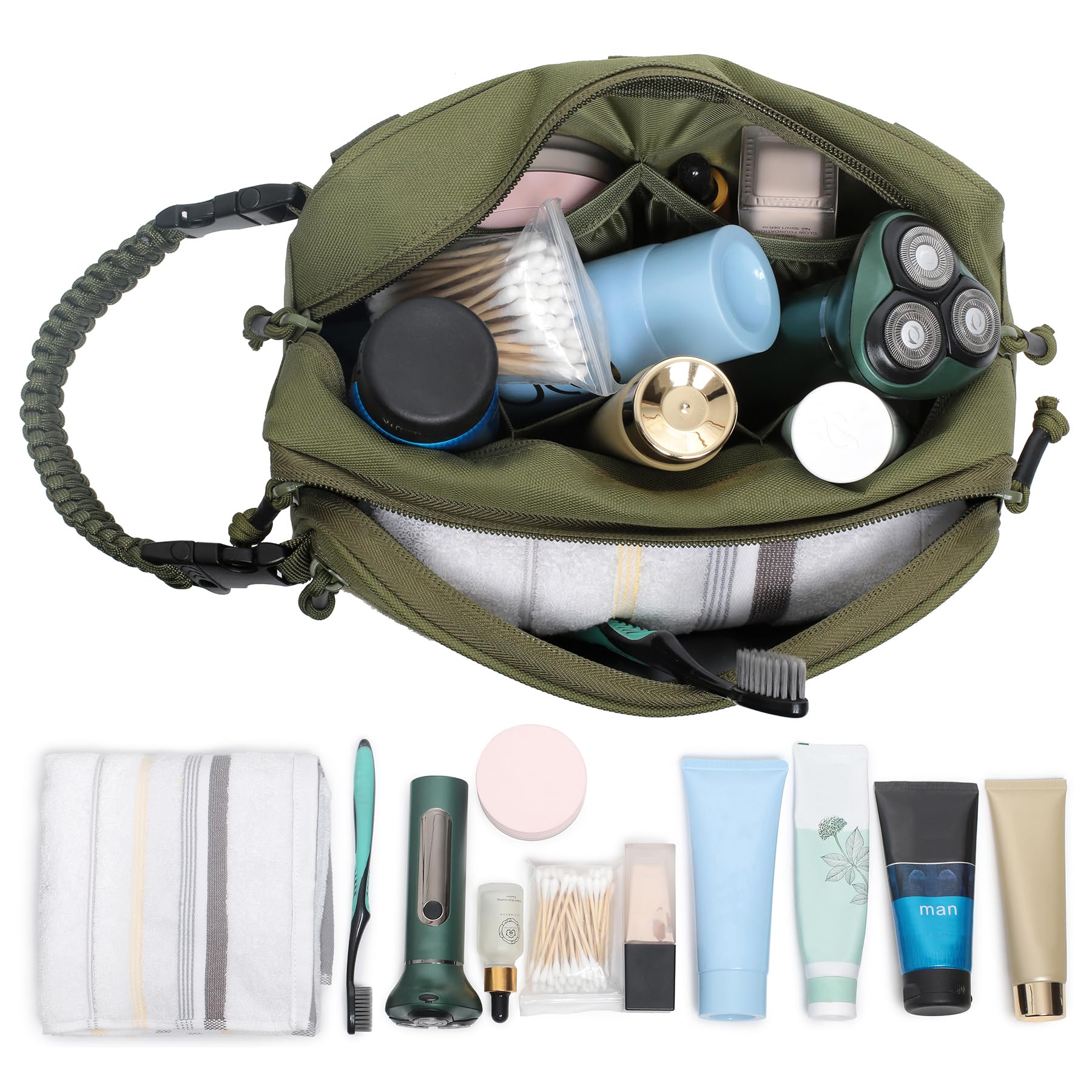 Taktische Kulturtasche für Herren, trocken und nass, separates Dopp-Set, Reise-Hygiene-Tasche, EDC-Utility-Werkzeug, Molle-Tasche, Herrenrasierset, Reiseduschtaschen, OD, grün, Taktisch
