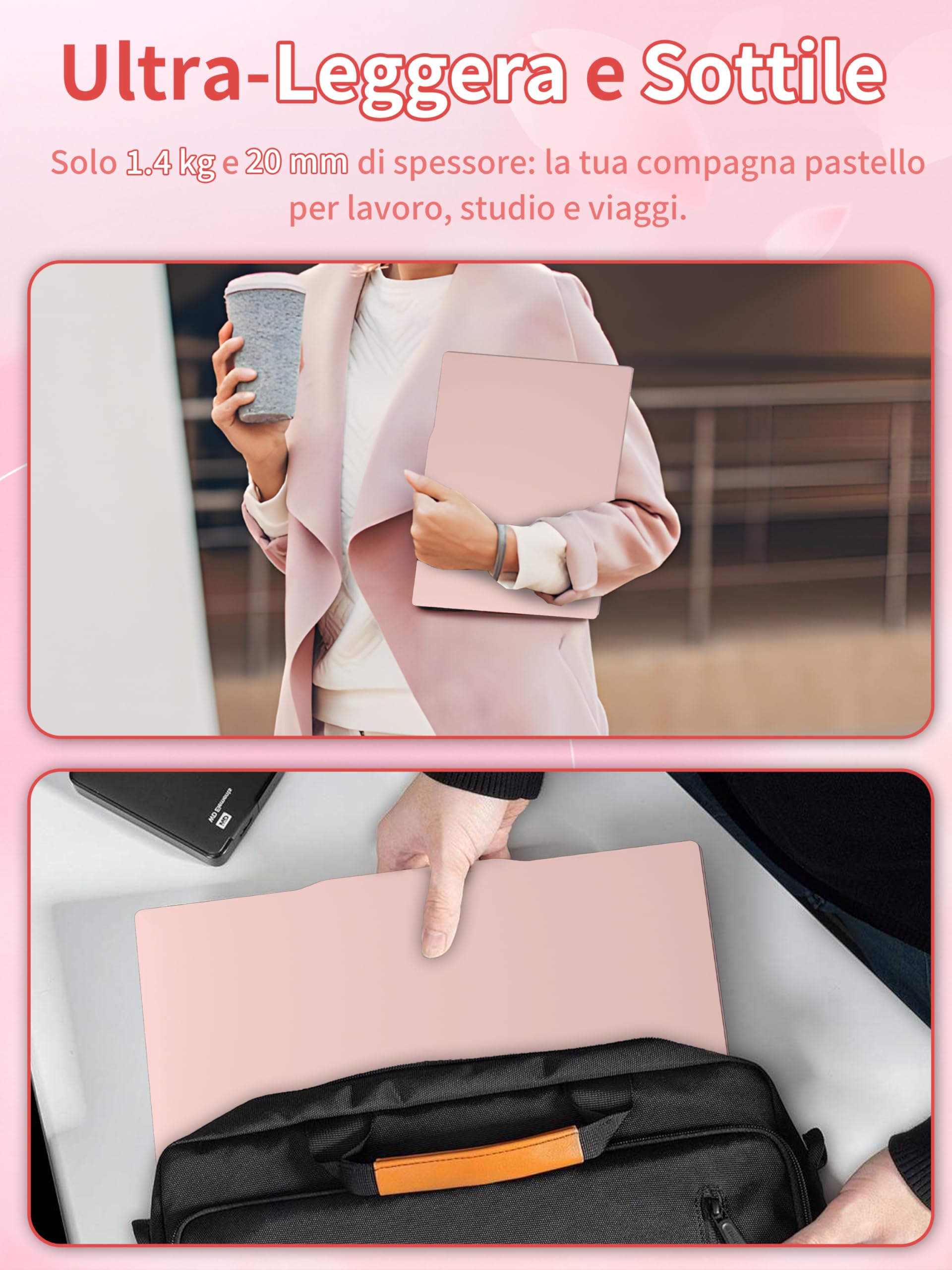 Amita Notebook 14 Zoll Pastellrosa mit N5095 Prozessor (bis zu 2,9 GHz), 16 GB DDR4-RAM, Tastaturhülle ITA, USB3.0, BT5.0, Mini-HD, physische Privatsphäre-Taste Webcam. (GB, 256)