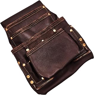 4x Pockets PREMIUM Heavy Duty Professional GENUINE Leather Tool Belt Pouch Builders Construction Split Apron Work Bag Nail Holder DIY UK FREE P&P