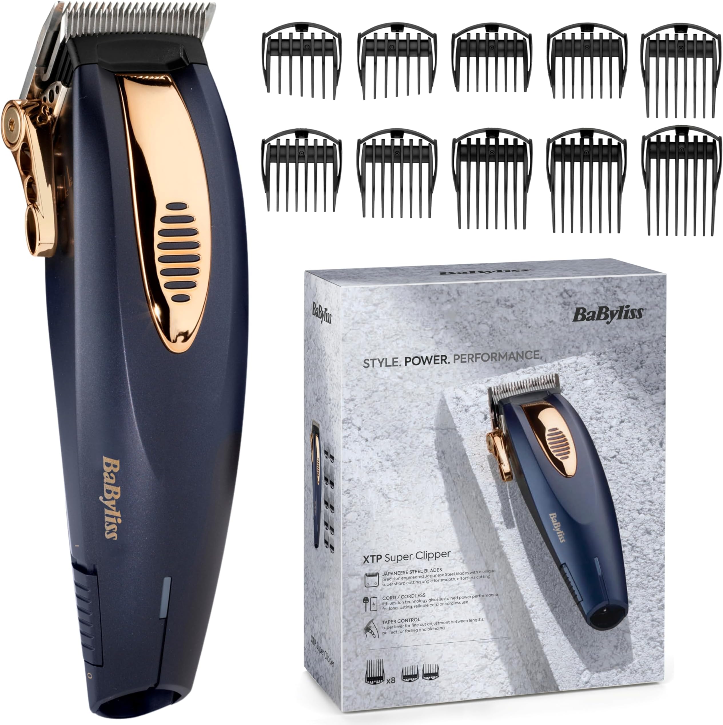 XTP Hair Clipper - Professional Cordless Clippers for Men – Japanese Steel Blades, Lithium-Ion 85 Min Runtime, 45 Cutting Lengths, Grade 1-8, Ear Taper Guides, Hard Case, 7475DU