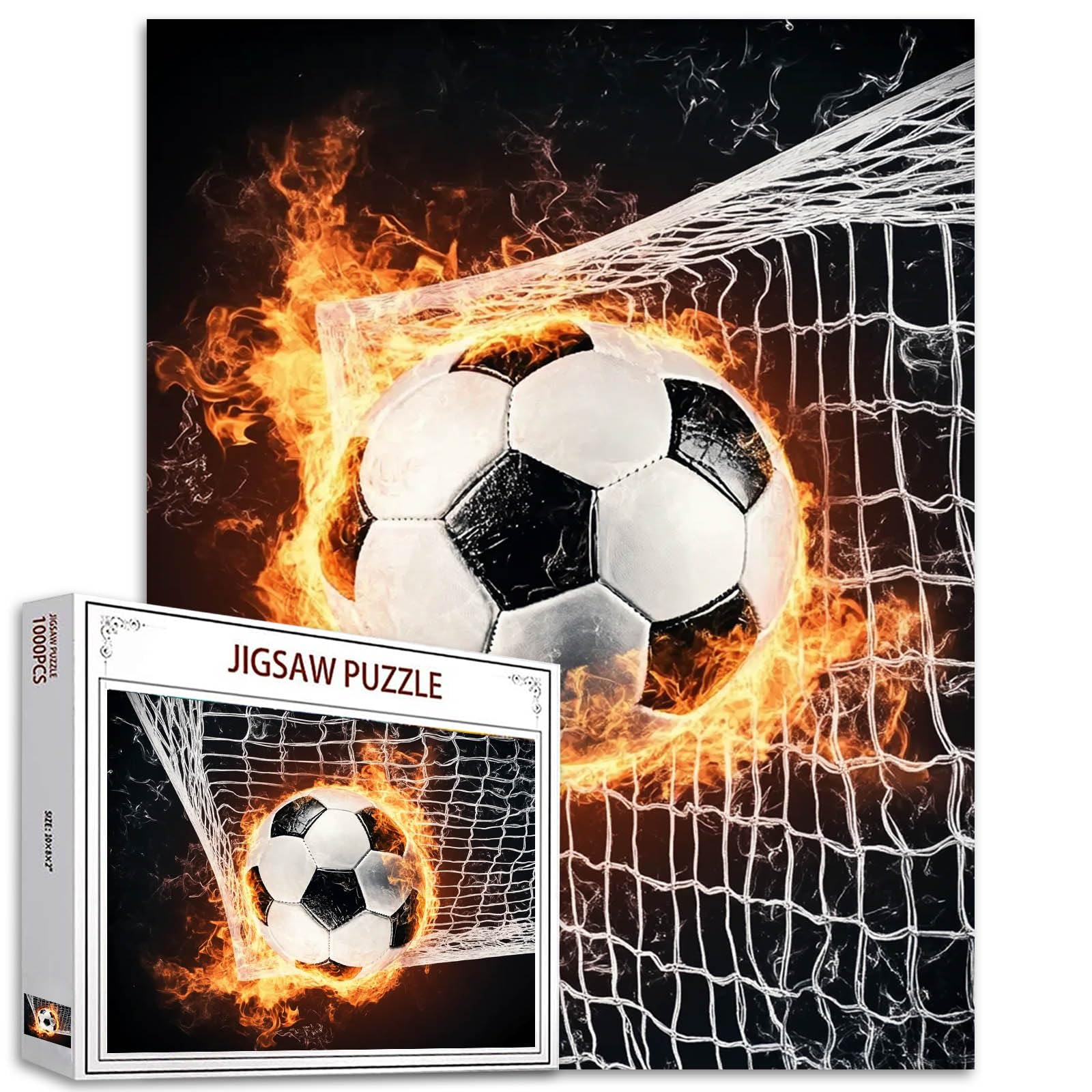 1000 Piece Jigsaw Puzzles for Adults Ball Sport Painting Jigsaw Puzzle Fire Soccer Ball 1000 Pieces Puzzles Playing Football DIY Craft Magic Puzzle