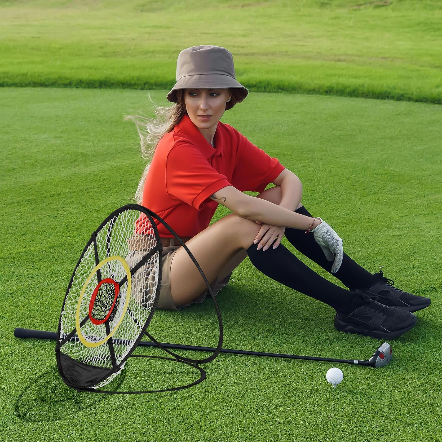 Golf Chipping Net with Three-Ring Target Foldable Golf Hitting Net for Indoor and Outdoor Practice Training Equipment