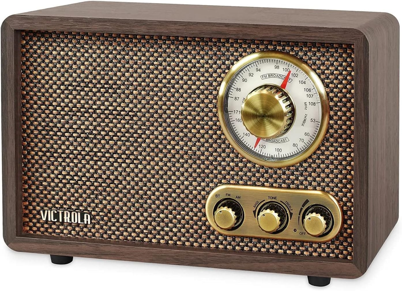 VictrolaRetro Wood Bluetooth FM/AM Radio with Rotary Dial, Espresso