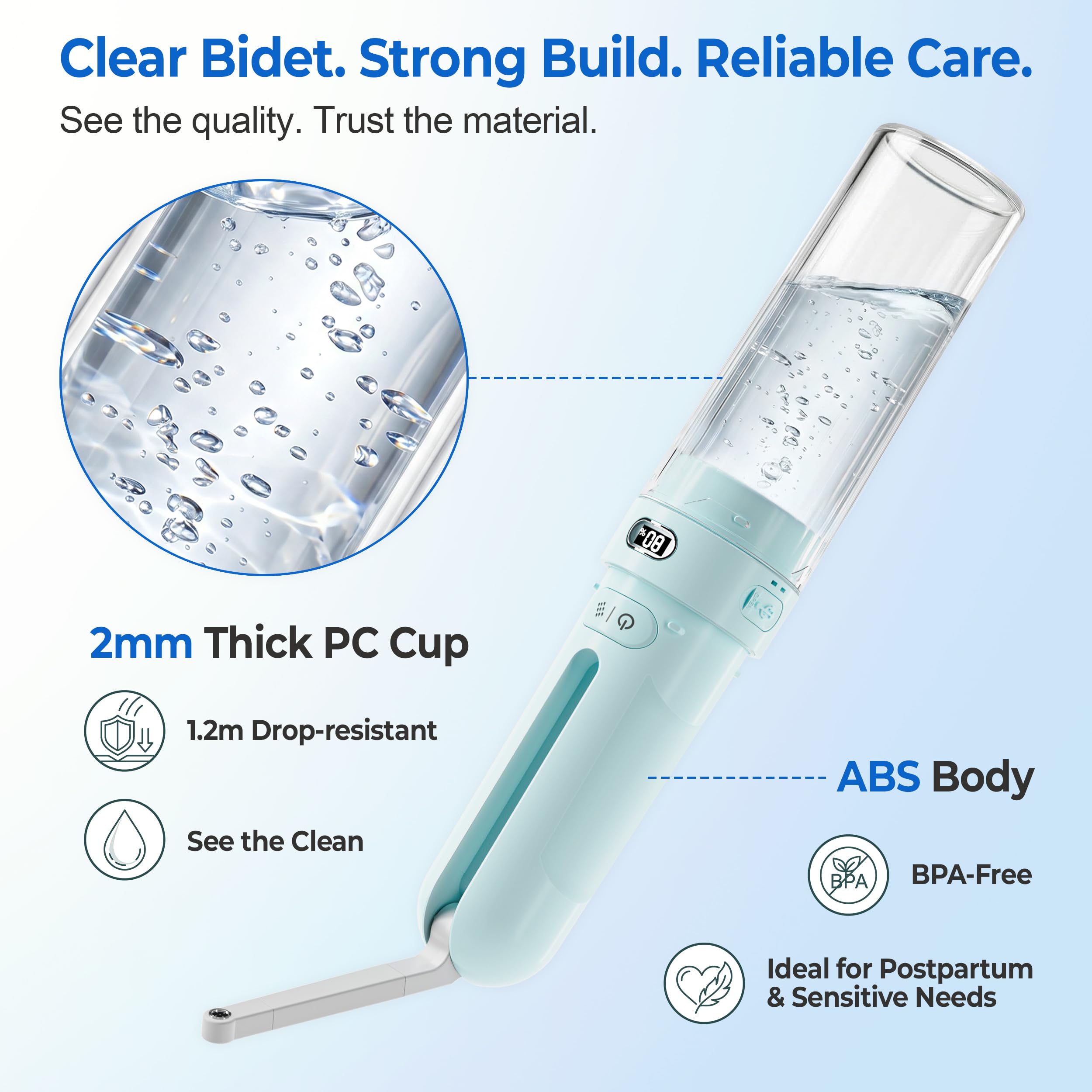 Bidet portatile da viaggio | Bagno - Bidet elettrico ricaricabile con 3 pressioni | Impermeabile per la massima igiene personale per la pulizia a casa, ufficio e campeggio (Aqua)