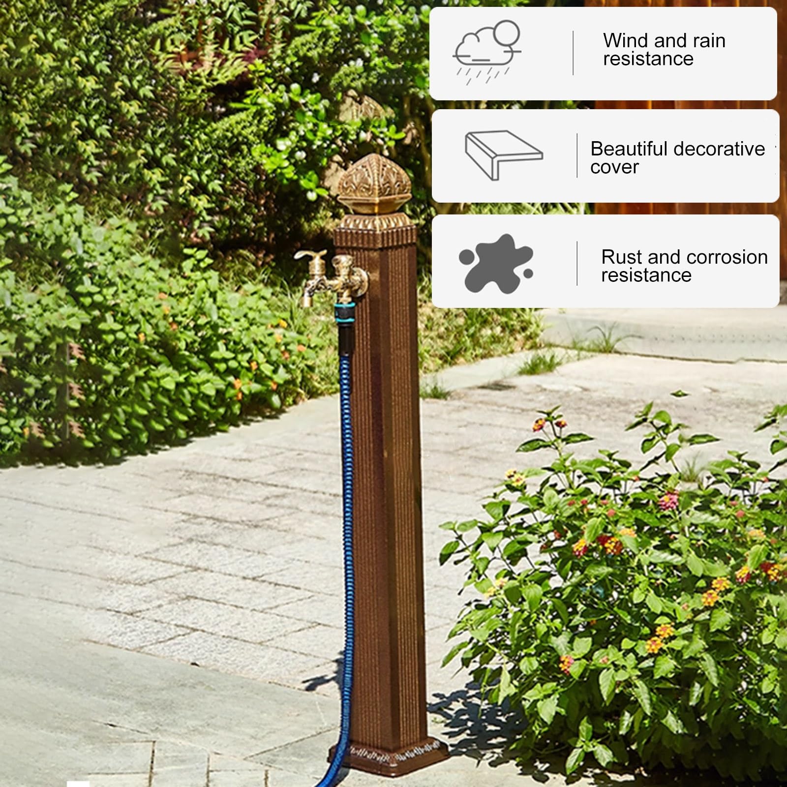 Grifo de Columna de Agua para jardín Vertical Exterior de 43,3 Pulgadas, Extensor de Manguera, Grifo de hidrante para riego eficiente y Agua Potable, Montaje en Suelo, du