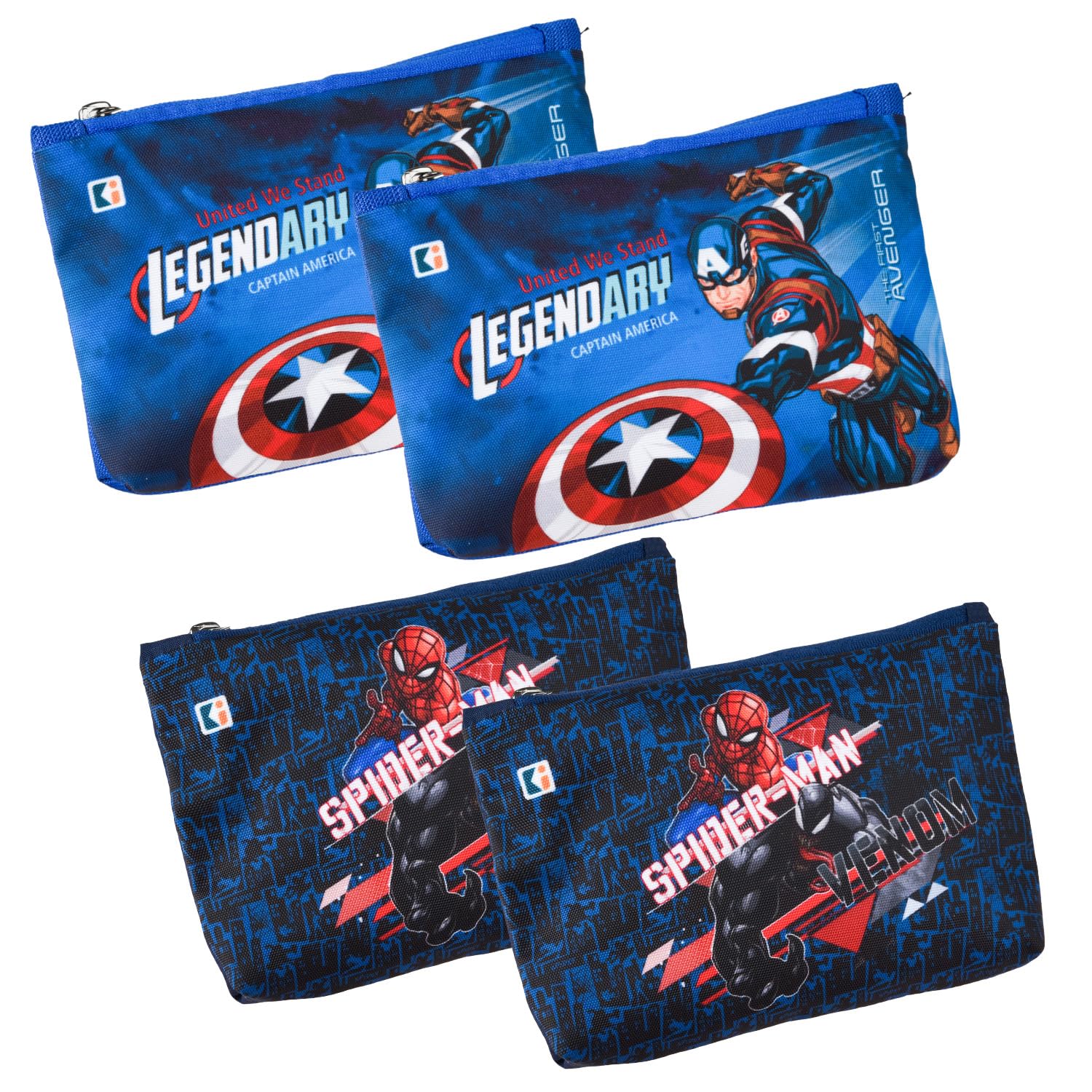 Polyester Pack of 4 Pencil Pouch | Square Stationary Pouch | Pen-Pencil Box for Kids | School Geometry Pouch | Pencil Utility Bag | Marvel Pencil Organizer | Royal Blue & Navy Blue