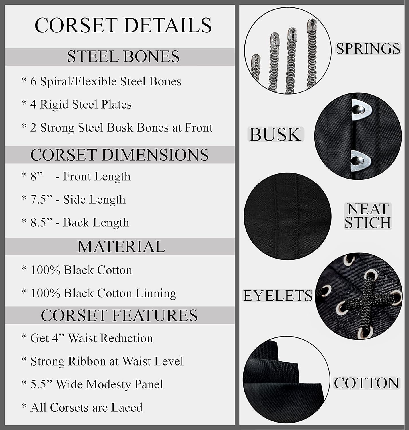 Womens Waist Trainer Cincher Heavy Duty Steel Boned Underbust Waspie Cotton Corset - Image 4