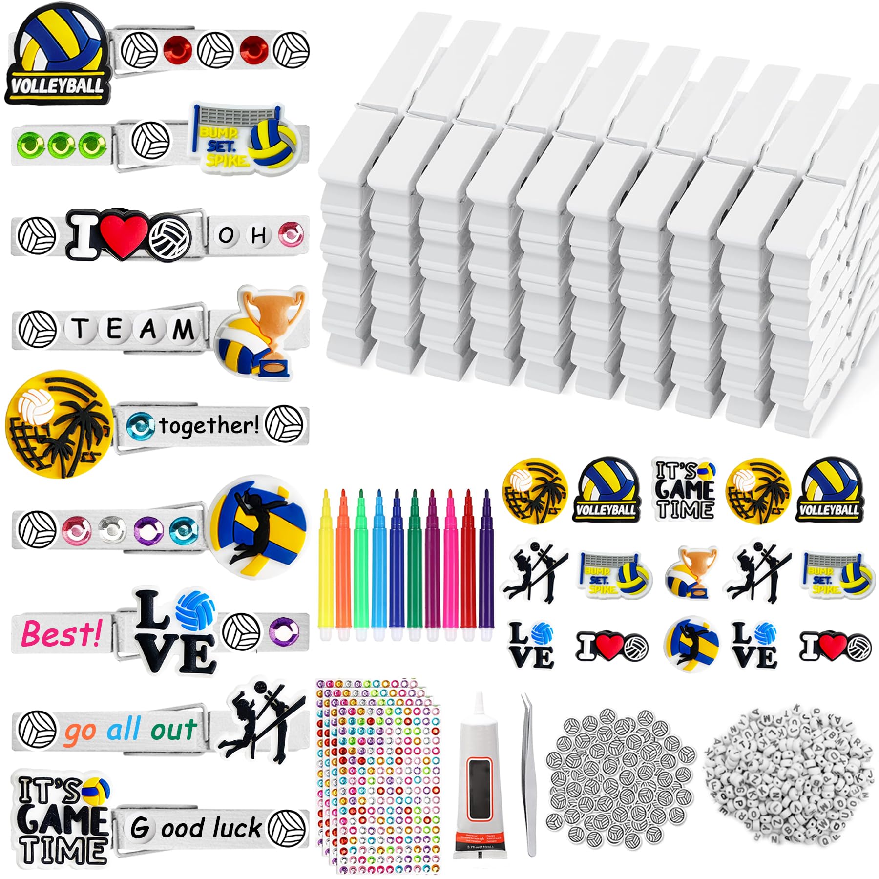 Volleyball Clips, DIY Cheer Pin Kit, 100 Set for Team Gifts and Backpacks