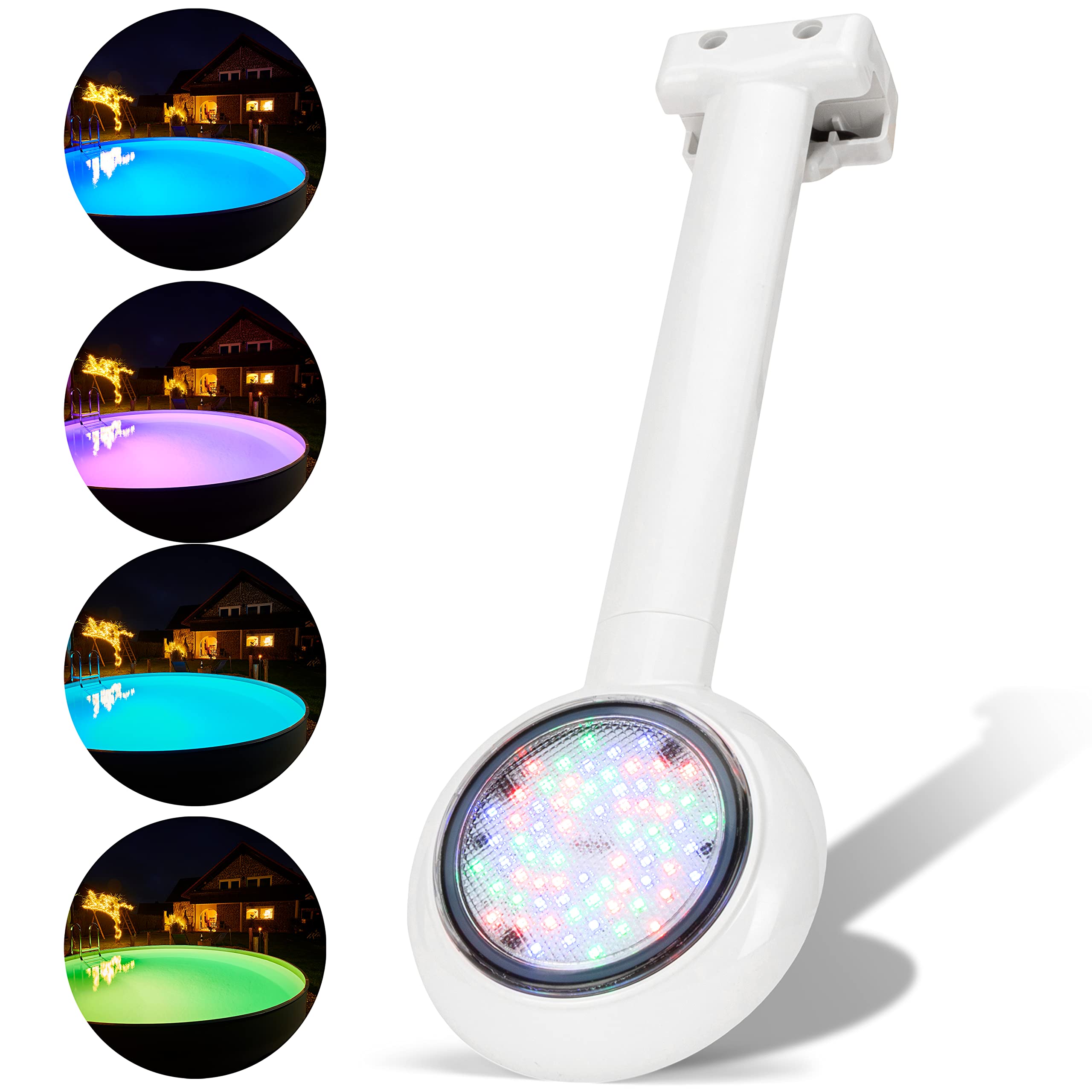 LED Einhänge Scheinwerfer 8 Watt / 12 Volt / 360 Lumen/RGB | 6 Verschiedene Farbmodi | 7 m Kabel | steckerfertig montiert | Pool Schwimmbad Beleuchtung | Stahlwandpools
