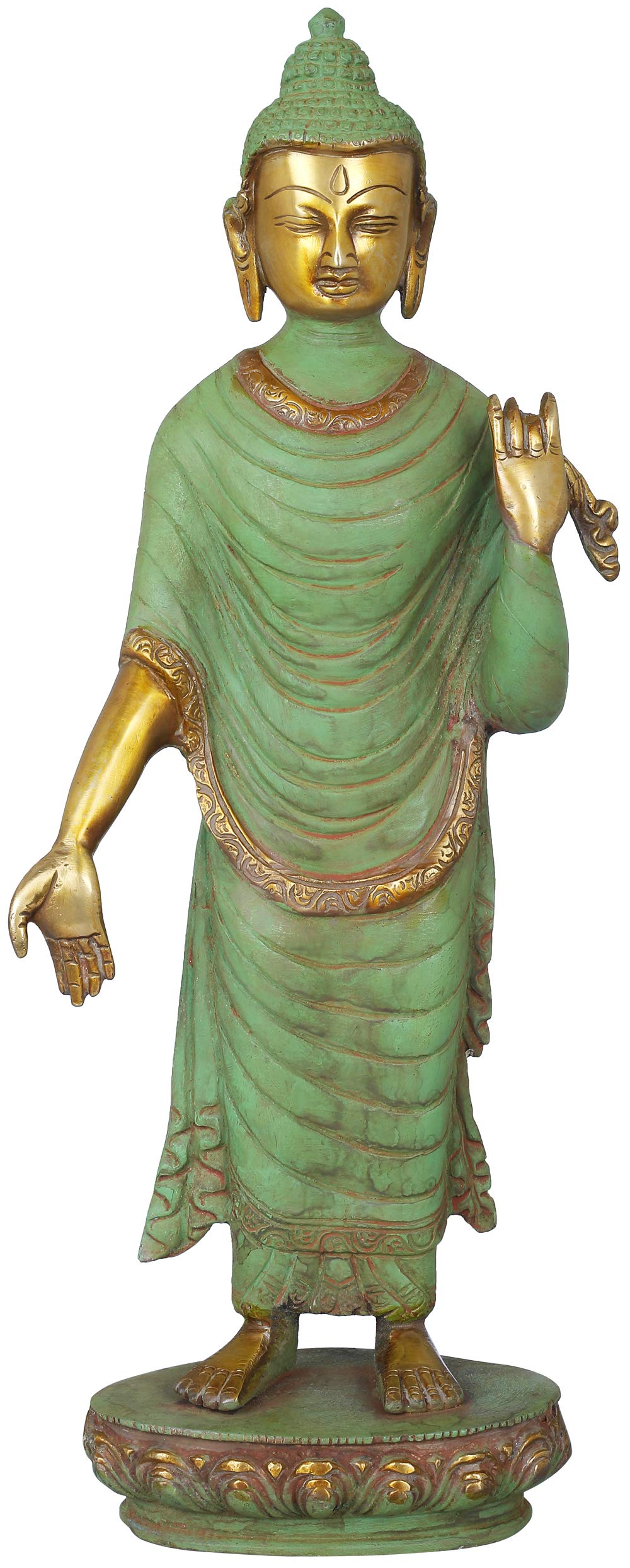 Statue divinité bouddhiste tibétaine Bouddha debout laiton