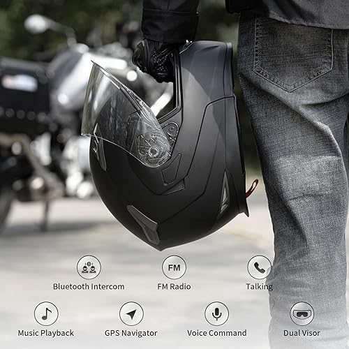 Miniatura 3 de Casco de motocicleta Bluetooth 5.0 integrado EPS nuevo FreedConn BM2-S modular abatible de cara completa con doble visera para moto, aprobado por