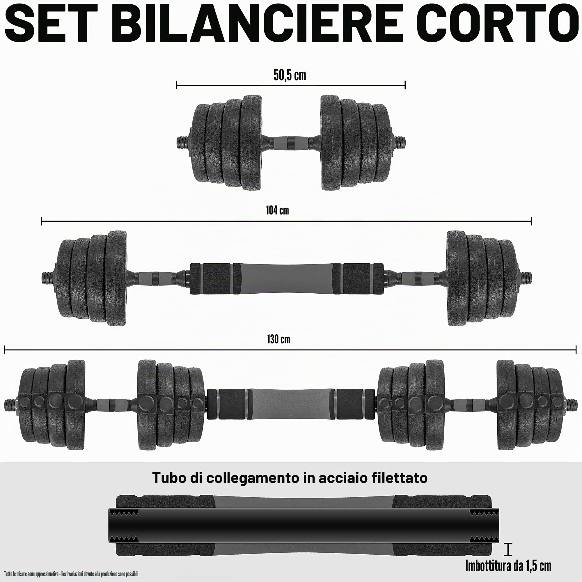 C.P.Sports 2in1 Set manubri e bilancieri | 30kg / 40kg Manubri | Piastre di Peso in plastica per Allenamento con i Pesi, Fitness, Palestra Domestica