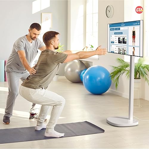 Miniatura 7 de CTA Soporte ergonómico de suelo para monitores y televisores de hasta 35 pulgadas y 22 libras, soporte móvil con base antiderribo y altura
