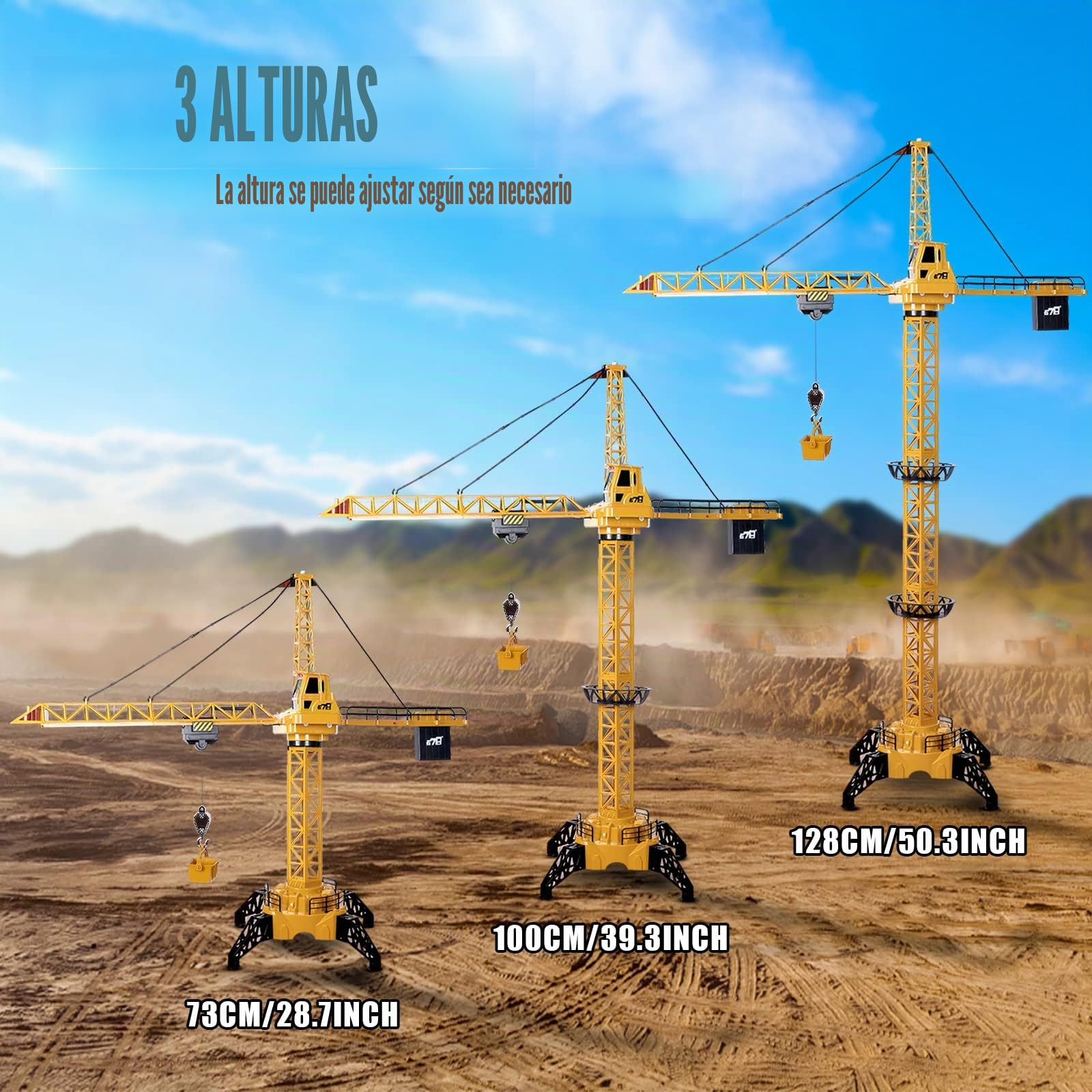 deAO Grúa teledirigida para niños, grúa teledirigida de 128 cm de altura, 6 canales, rotación de 680 °, juguete de grúa de torre teledirigido con luces y sonidos, modelo The Cast, regalos para niños y