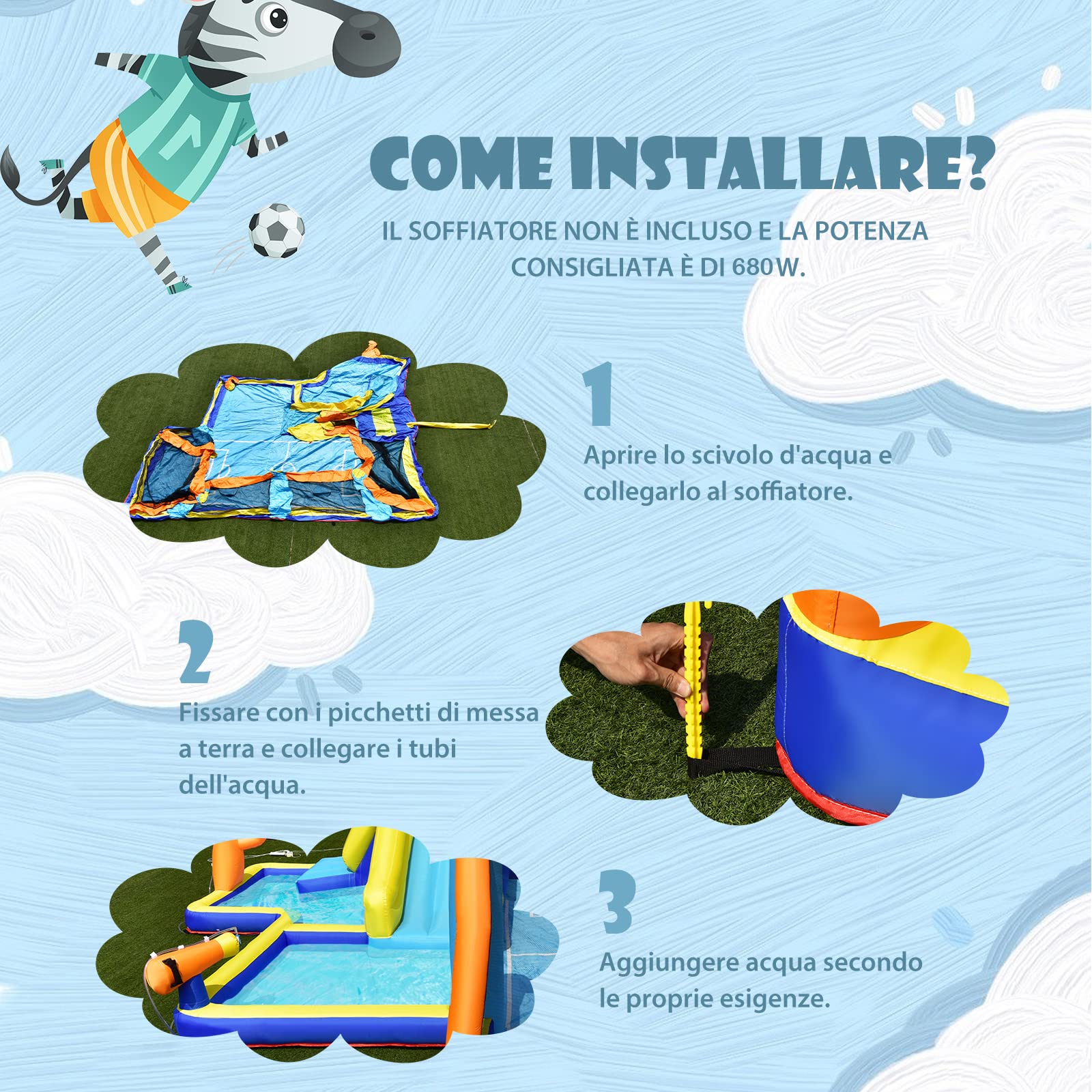 COSTWAY Castello Gonfiabile per bambini, Casa Gonfiabile con Scivolo, Piscina, con Borsa di Trasporto, Soffiatore e Kit di Riparazione, per 5 Bambini di 3-12 Anni, 465 x 500 x 200 cm