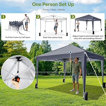 Driftalia 3m x 3m Pop Up Gazebo with 4 Sides, One-Push Setup - Dark Grey