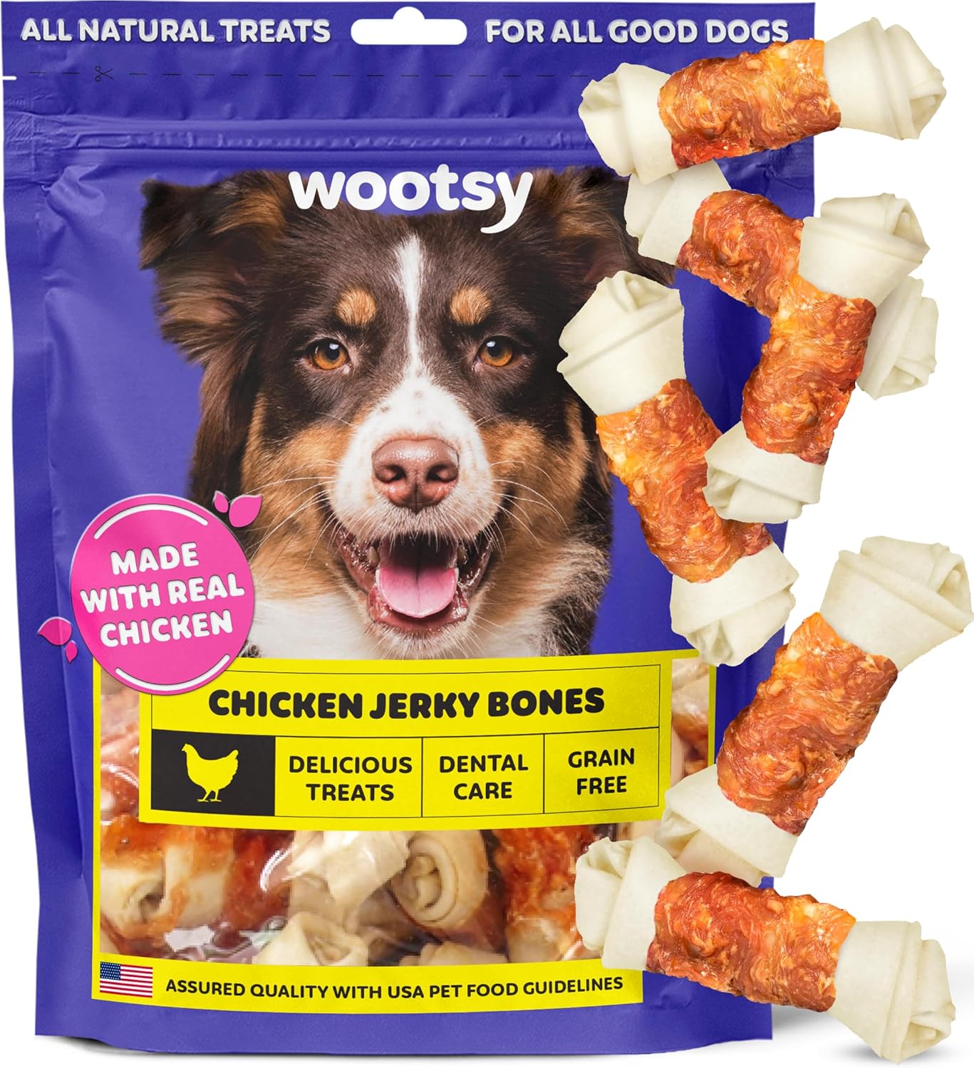 Wootsy Chicken Wrapped Knotted Rawhide Bones Dog Treats